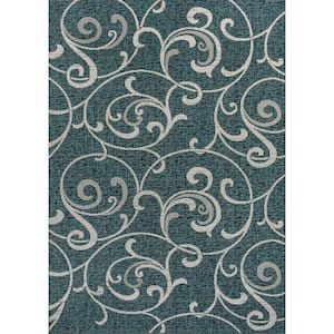 Maribel Traditional Classic All-Over Scroll Turquoise/Cream 5 ft. x 8 ft. Indoor/Outdoor Area Rug