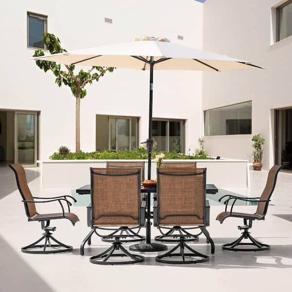 Nuu Garden Brown and Black 7-Piece Textilene and Iron Metal