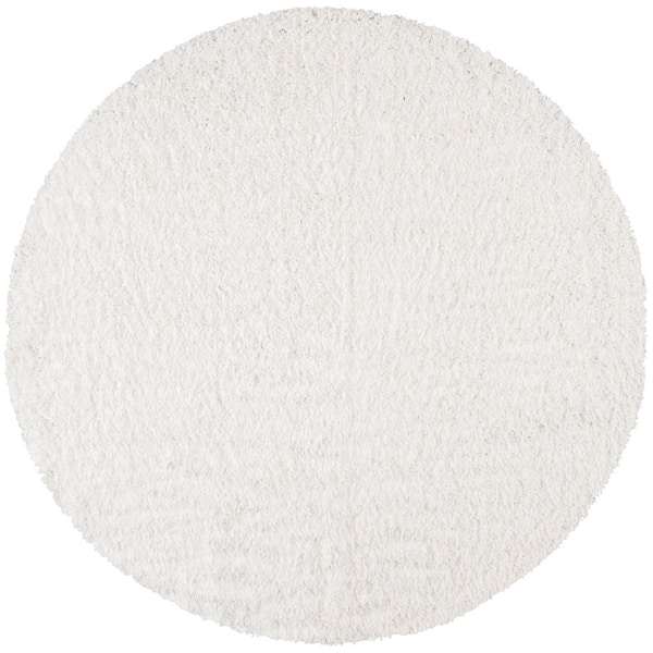 SAFAVIEH August Shag White 7 ft. x 7 ft. Solid Round Area Rug