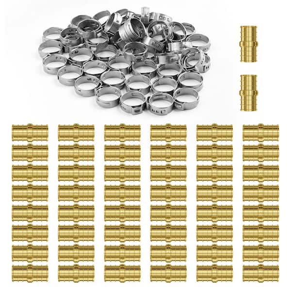 Pipe Fittings, 1/2 in. 50 PCS Brass Pipe Fittings, Clamp-style Straight-Through Pipe Connector Brass Air Fittings
