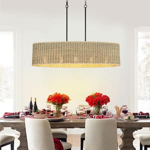 Harley 36.4 in. 5-Light Adjustable Wave Pattern Oval Rattan Kitchen Islands Chandelier, Meticulous Craftsmanship