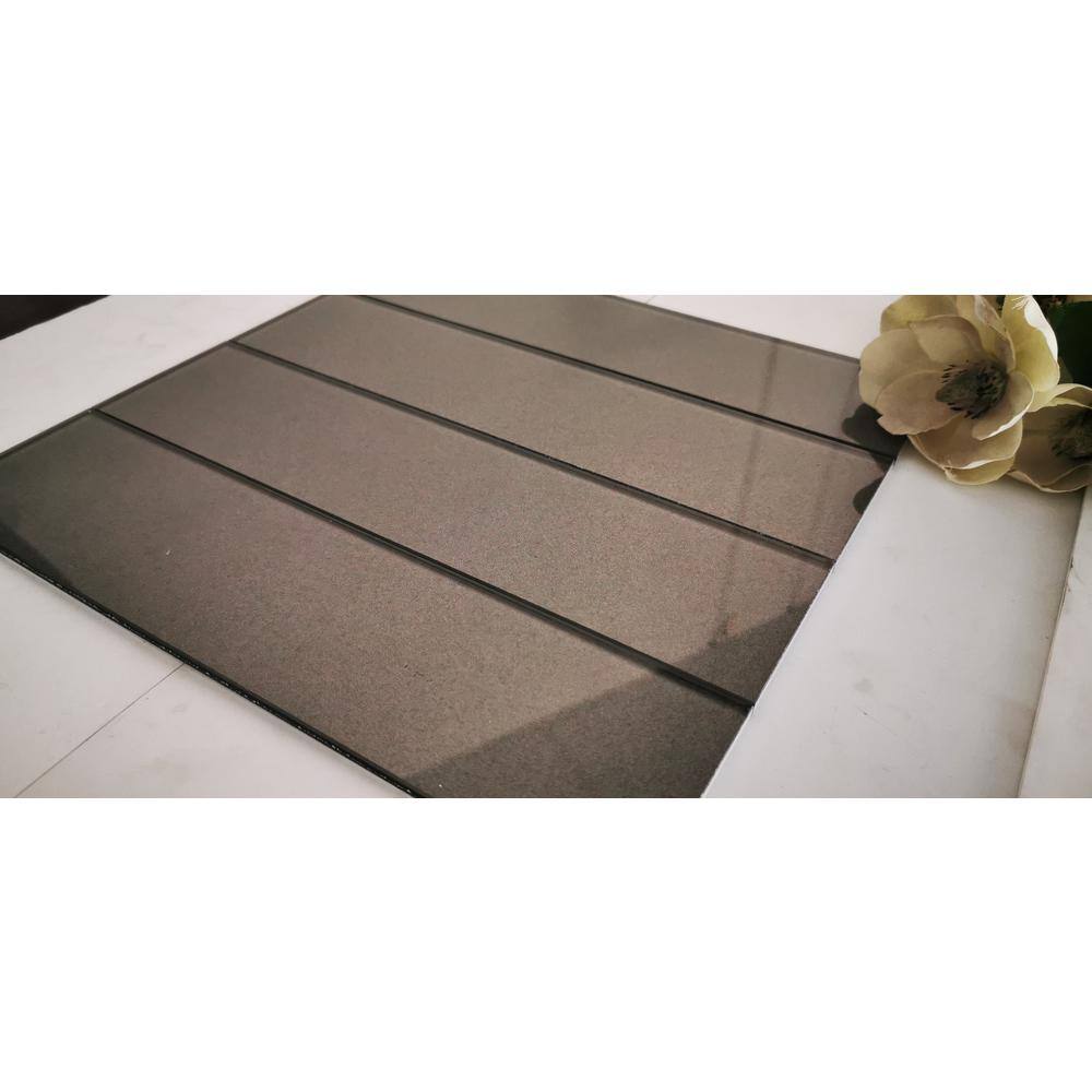 Gray Glossy 3x12 Glass Subway Wall Tile