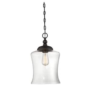 9.75 in. W x 16.5 in. H 1-Light Oil Rubbed Bronze Pendant Light with Clear Glass Shade
