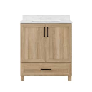 Tobana 30 in. W x 19 in. D x 34.50 in. H Bath Vanity in Weathered Tan with White Cultured Marble Top