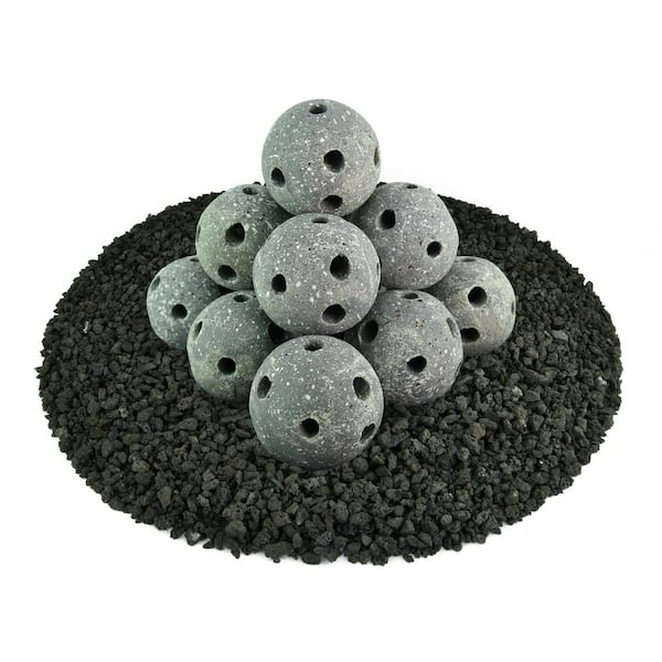 Fire Pit Essentials 4 in. Pewter Gray Speckled Hollow Ceramic Fire Balls for Indoor and Outdoor Fire Pits or Fireplaces (Set of 14)
