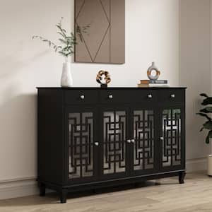 Black Retro Style Wooden Food Pantry, Sideboard, Storage Cabinet with 3-Drawers, 6-Shelves and 4-Doors