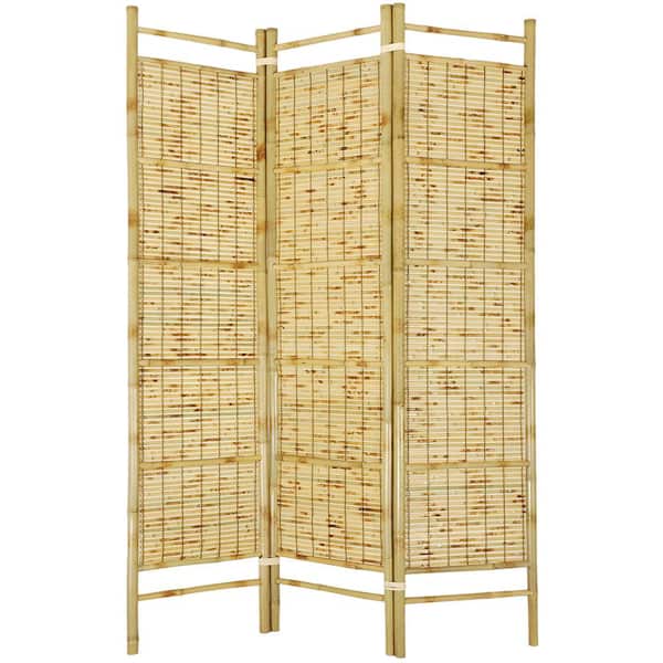Three Panel Reversible Bamboo Art Room Divider Screen Three Panel Reversible Bamboo Art Room Divider Screen