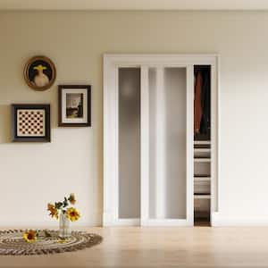 48 in. x 80 in. 1 Lite Frosted Glass White MDF Composite Sliding Door
