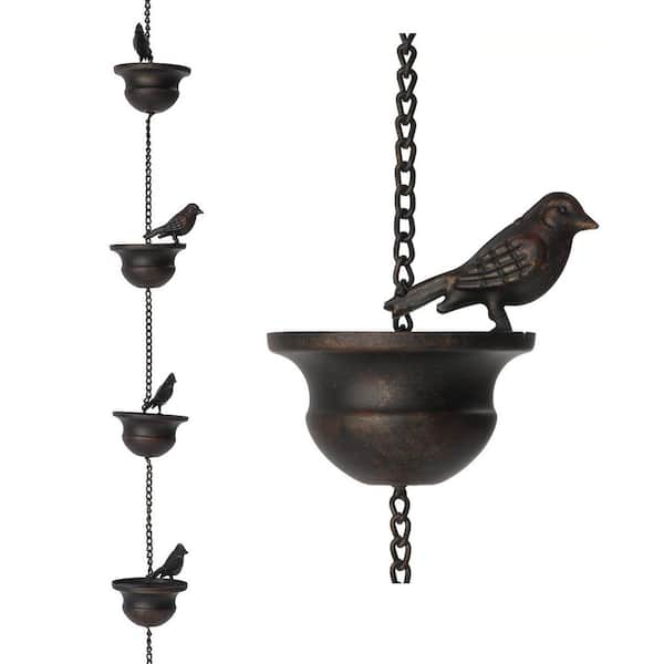 12 ft. Dark Bronze Mobile Birds on Cups Rain Chain for Outside