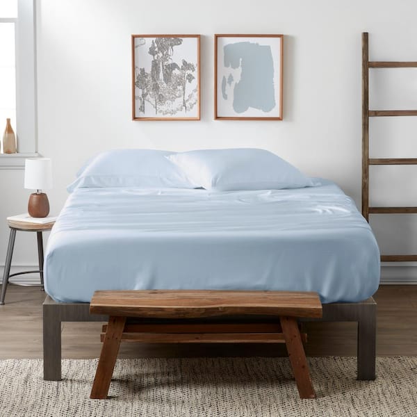 Becky Cameron Home Collection 4-Piece Light Blue Solid 300 Thread Count Full Sheet Set