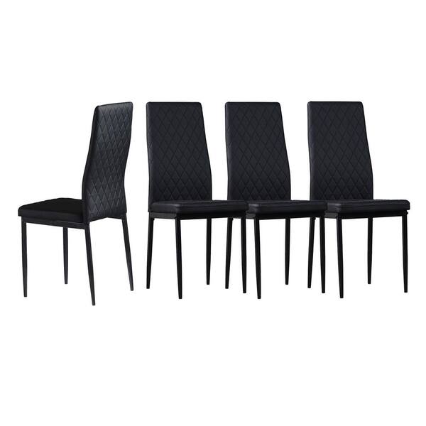 Homefun Black Modern Leather, Dining Chairs With Black Legs Set Of 4