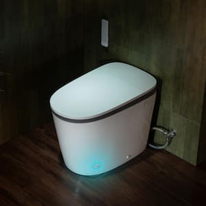 Elongated ADA Smart Bidet Toilet 1.1/1.6 GPF in White with Auto Open/Close, Foam Shield, Foot Sensor, Heated Seat