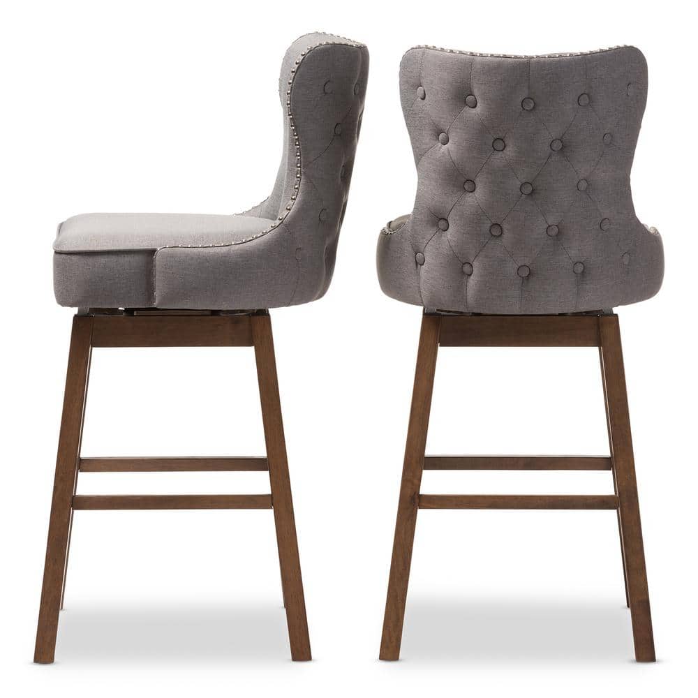 Gray Walnut Upholstered Swivel Bar Stools Set of 2