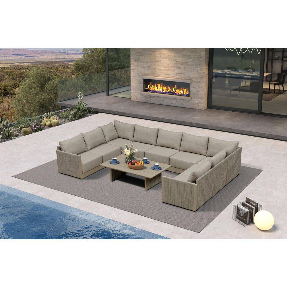 10 Pieces Patio Conversation Sets with Aluminum Table All Weather Outdoor Couch Sectional Set with Cushion Beige price history on PriceWatchPro