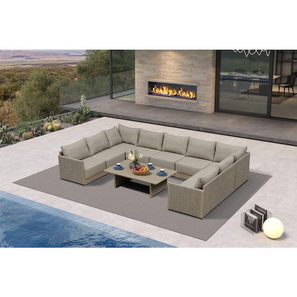 PURPLE LEAF 10 Pieces Patio Conversation Sets with Aluminum Table All Weather Outdoor Couch Sectional Set with Cushion Beige