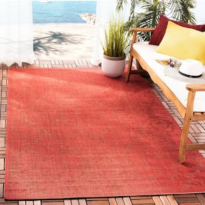 Courtyard Red Doormat 2 ft. x 4 ft. Floral Indoor/Outdoor Patio Area Rug