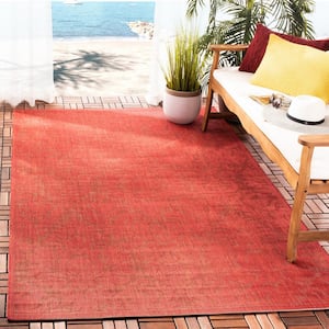 Courtyard Red 8 ft. x 8 ft. Square Floral Indoor/Outdoor Patio  Area Rug