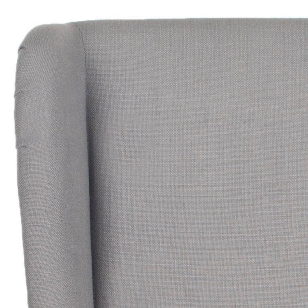 High-Back Arctic Grey Linen Upholstered Side Chair with Cherry Mahogany Legs