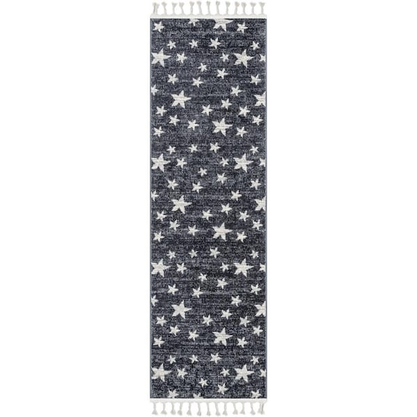 Kennedy Stars Modern Kids Grey 2 ft. 7 in. x 9 ft. 10 in. Runner Area Rug