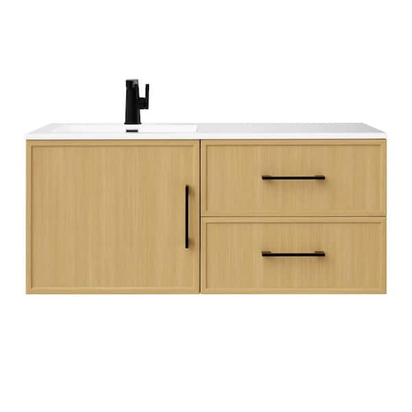 Cutler Kitchen and Bath Razza 42 in. W x 18.25 in. D x 20 in. H Single Sink Wall Mounted Bath Vanity in Natura with Cultured Marble Top in White