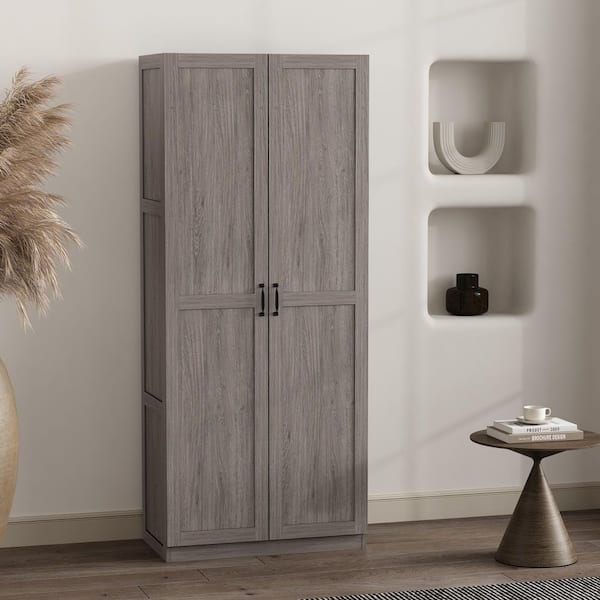 Cornelia Grey 71.11 in. Modern Accent Storage Closet with 7 Adjustable Shelves