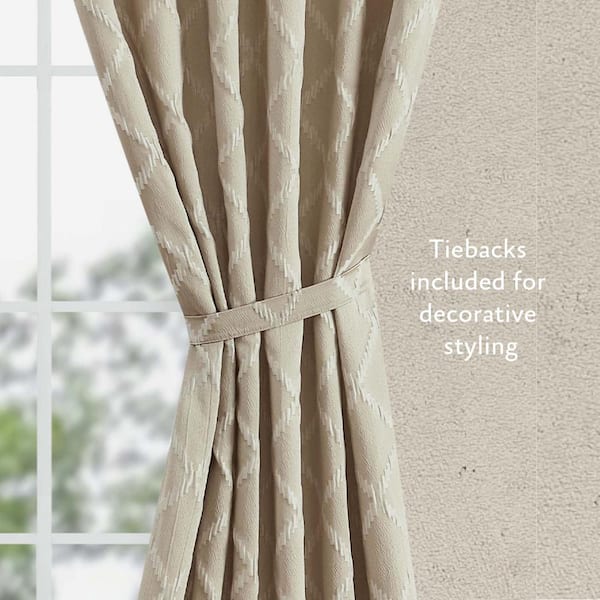 Jessica Simpson Lynee Textured Beige Polyester Blackout Back Tab Tiebacks  Curtain - 52 in. W x 84 in. L (2-Panels) JSC016376 - The Home Depot