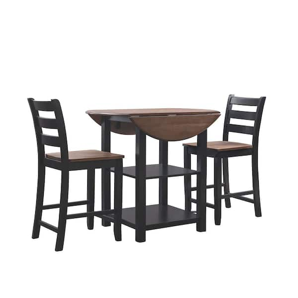 Lenney Counter Height 3-Piece Square Black Wood Top Dining Room Set Seats 2