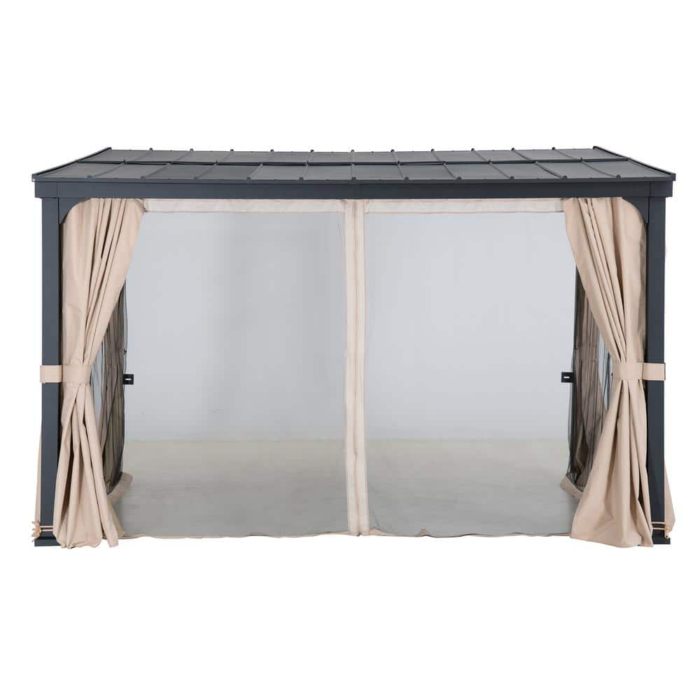 Large Black Wall-Mounted Gazebo with Curtains and Netting