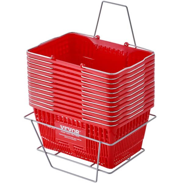 VEVOR 12-Pieces Shopping Baskets 21 l Shopping Carts Trolley Basket Grocery Basket with Handle and Stand Shop Basket Bulk Red