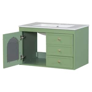 30 in. W x 18 in. D x 19.6 in. H ELegant Floating Bath Vanity in Green with White Ceramic Sink, 1-Door and 2-Drawers