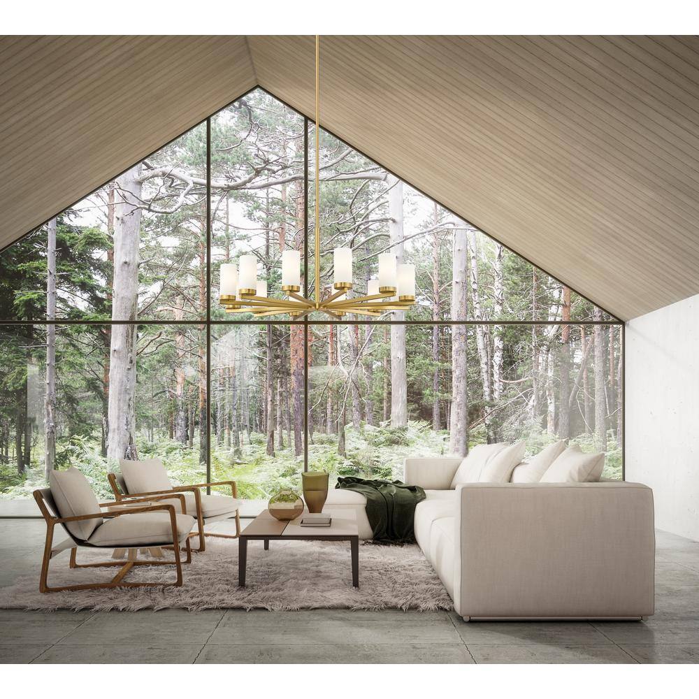 Modern Gold 12-Light Chandelier with Frosted Glass Shades