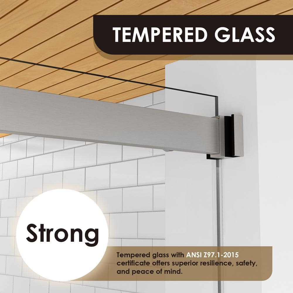 64" W x 76" H Frameless Clear Glass Shower Door with Nickel Finish