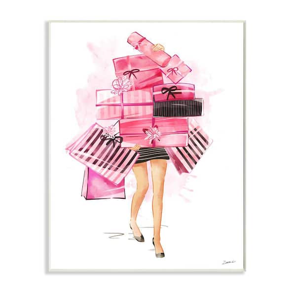 Stupell Industries Pink Glam Gift Stack Fashionista Shopping Pose by Ziwei Li Unframed Print Abstract Wall Art 13 in. x 19 in.