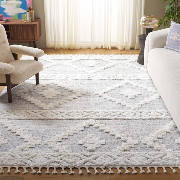 Moroccan Tassel Shag 8 ft. x 10 ft. Ivory/Beige Geometric Fringe Area Rug