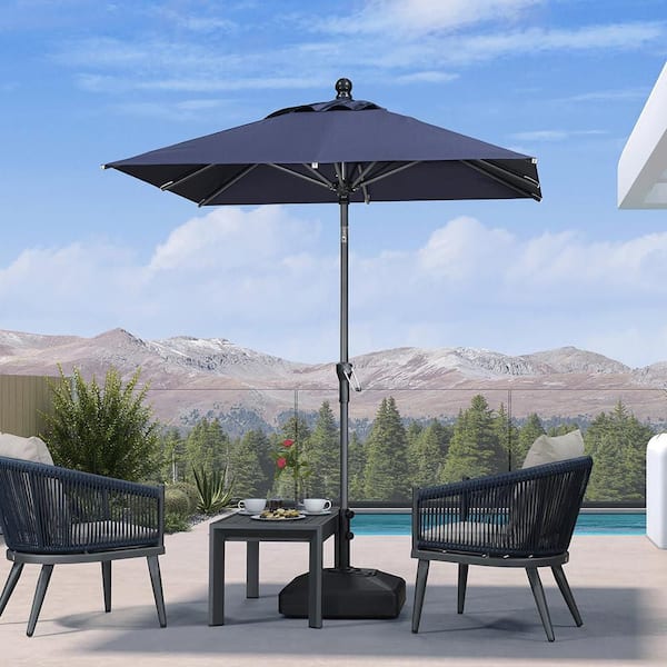 aluminum patio umbrella blue Livingscape 9' Round Aluminum Market Patio Umbrella