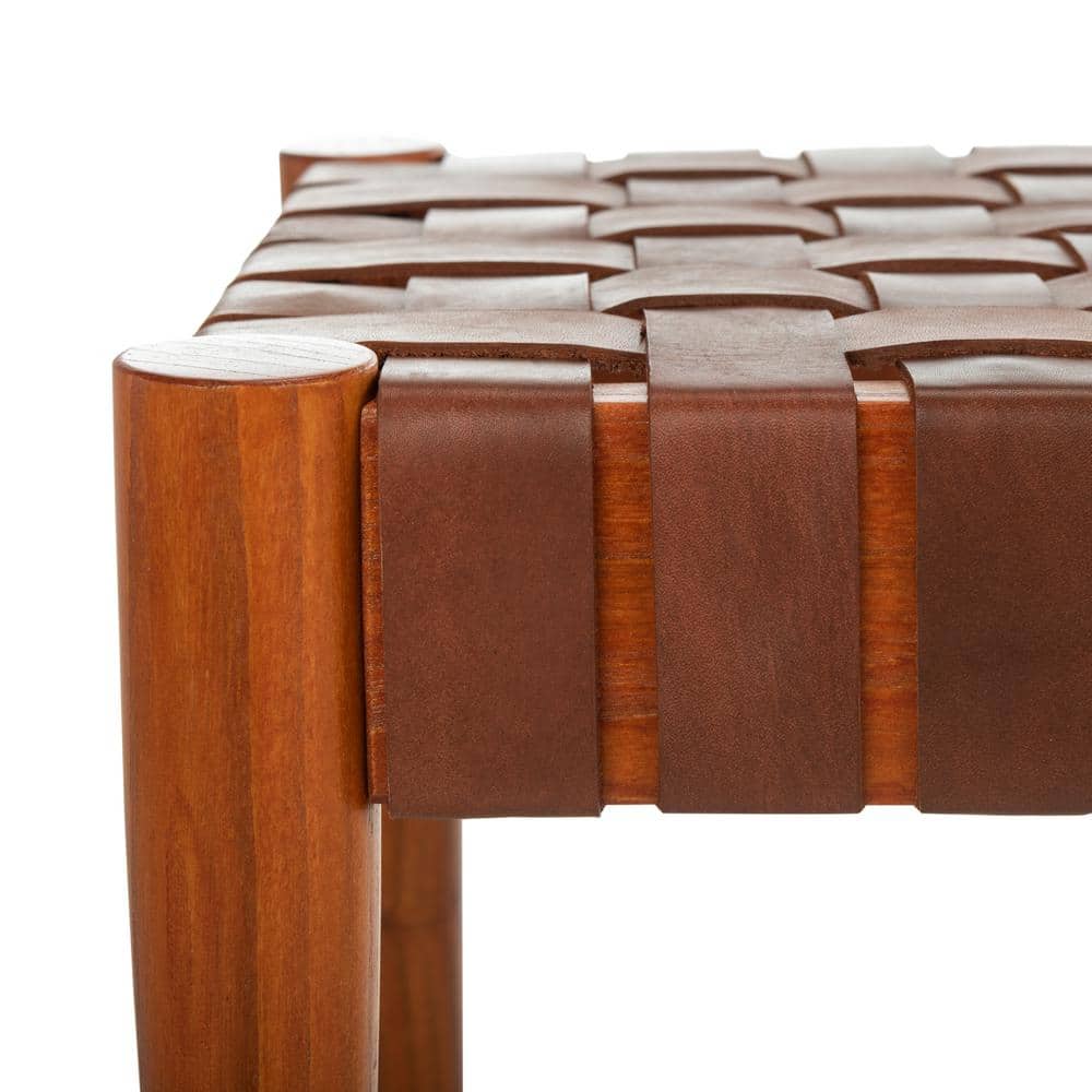 Amalia 47'' Cognac Leather and Dark Brown Mindi Wood Bench