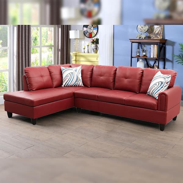 Star Home Living Starhomeliving 25 In W 2 Piece Leather L Shaped Sectional Sofa Red Se 9724a The