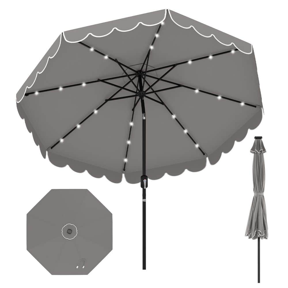 9 ft. Steel Market Solar Patio Umbrella with 24 LED Lights and Crank Tilt Adjustment in Gray price history on PriceWatchPro