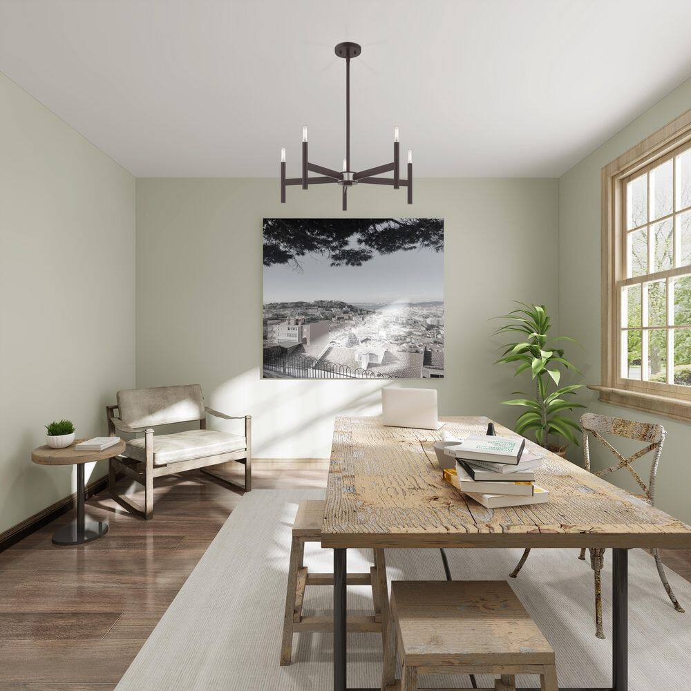 Bronze 5-Light Mid-Century Modern Chandelier