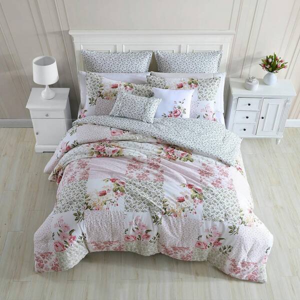 Laura Ashley Ailyn 5-Piece Red Floral Cotton Twin Comforter Bonus