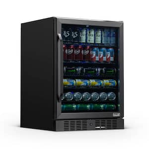 24 in. 177 (12 oz.) Can Built-In Beverage Cooler Fridge with Precision Temperature in Black Stainless Steel Refrigerator