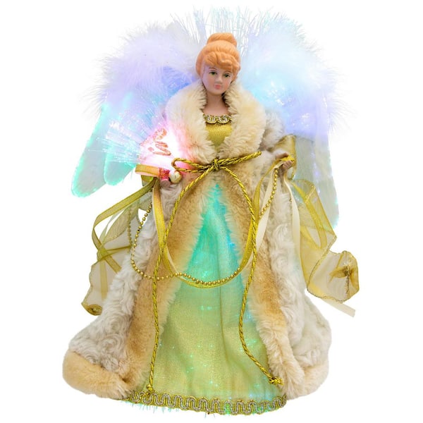 Color-Changing Fiber Optic Angel Christmas Tree Topper-12"-Gold