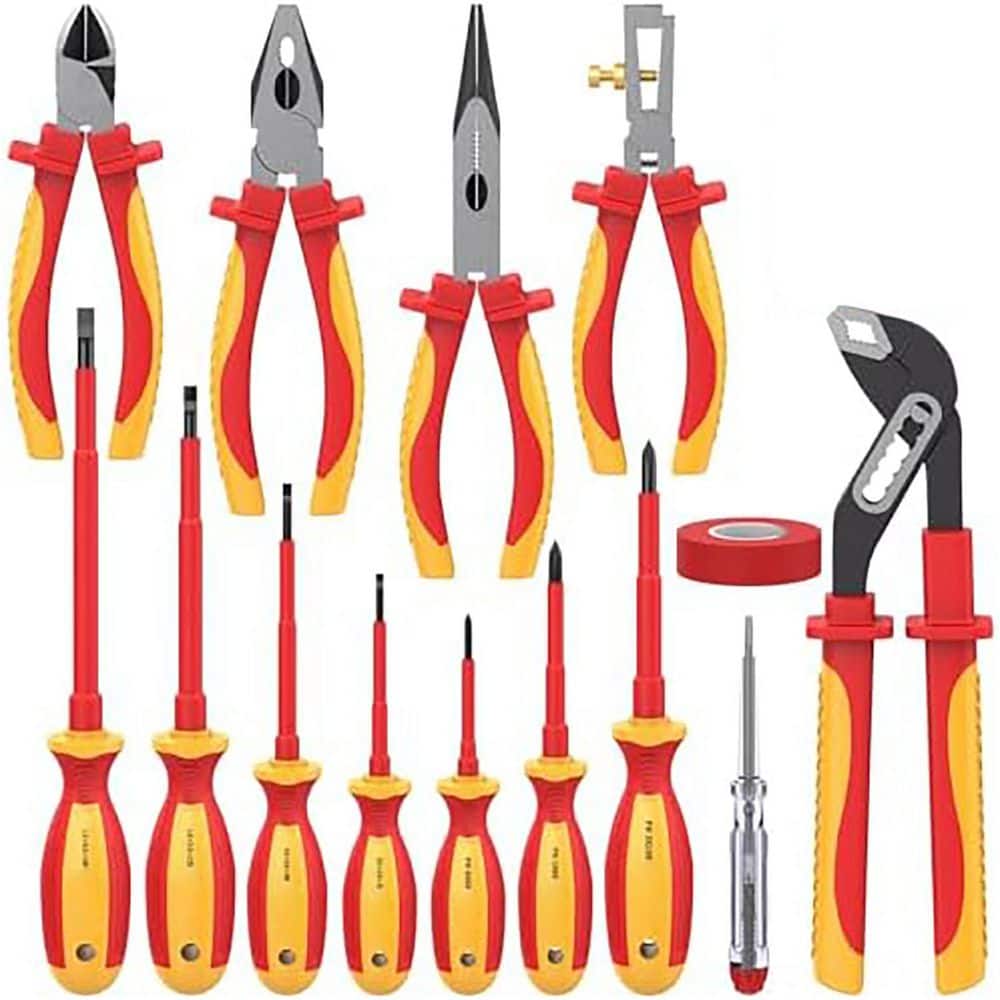 1000V Insulated 14-Piece Electrician Hand Tool Set with Pliers, Screwdrivers, Tester, Ergonomic Handles, Bag Included price history on PriceWatchPro