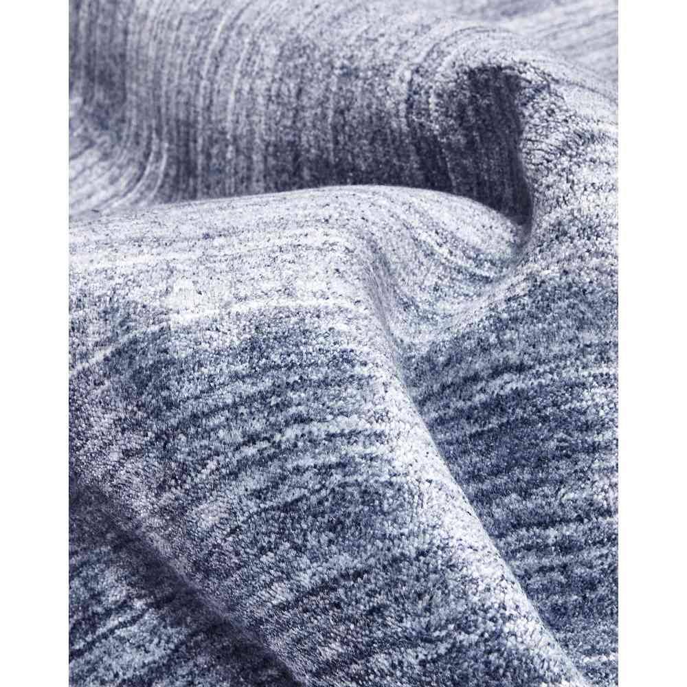 Hand-Knotted Denim Blue Wool Stripe Runner Rug