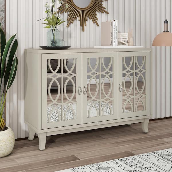 47.2 in. W x 15.6 in. D x 33.9 in. H in Champagne MDF Ready to Assemble Floor Kitchen Cabinet with Glass Doors