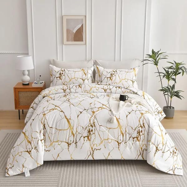 Strolling life King 3 Piece Comforter Set, Cotton and Microfiber Filling, Luxury Soft Breathable Bed Set for All Seasons