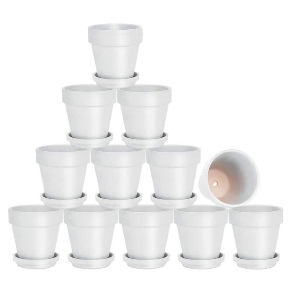 White Terracotta Indoor/Outdoor Planter with Saucer (3 in. W x 3