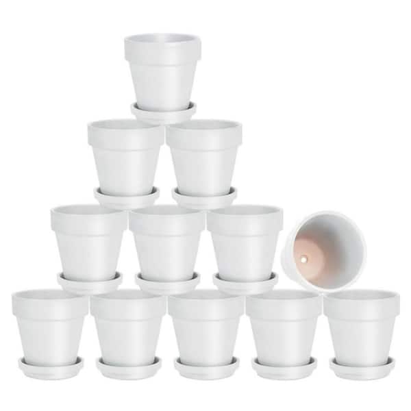 Unbranded White Terracotta Indoor/Outdoor Planter with Saucer (3 in. W x 3  in. H) 12-Pack L08HZ6B8LZ