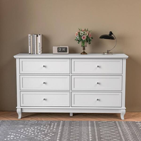 FUFU&GAGA 6-Drawers White Wood Chest of Drawer Storage