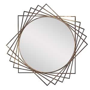 42 in. W x 42 in. H Geometric Gold Framed Round Wall Mirror